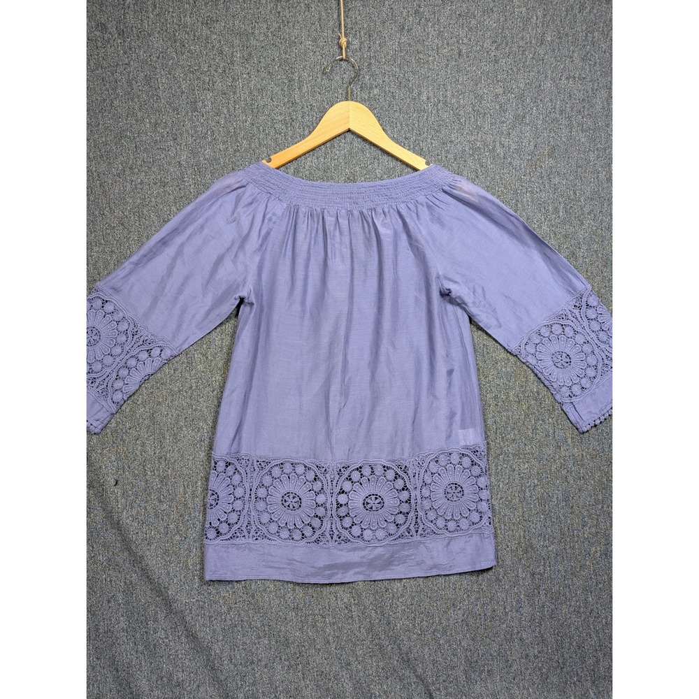 Daniel Rainn Silk Cotton Crochet Lace Boho Blouse Purple XS - Picture 9 of 10